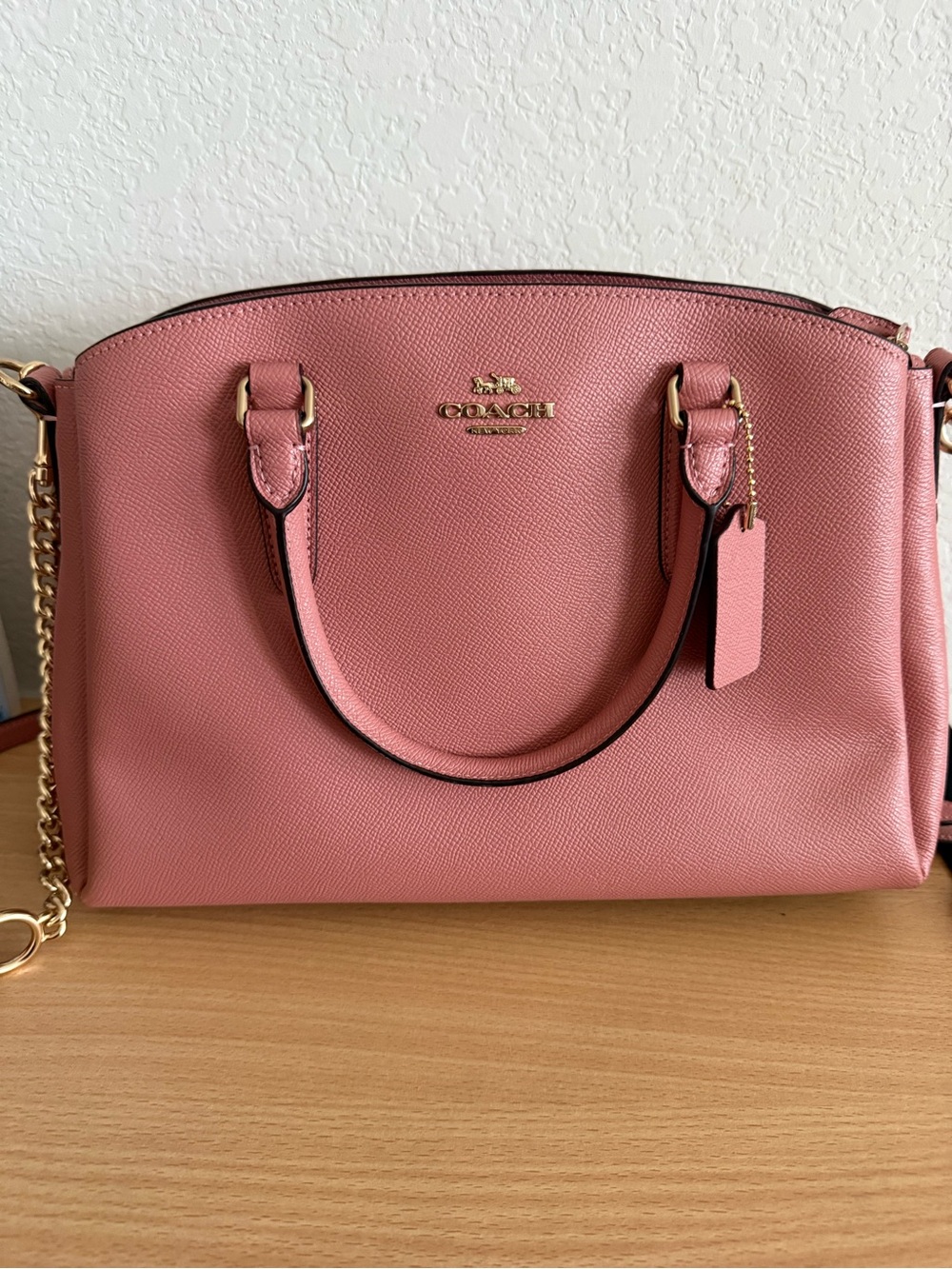 Coach Sage Carryall Pebbled Leather Satchel in Dusty Rose